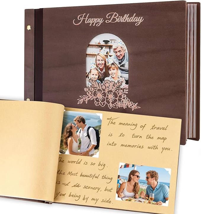 Personalized Wooden Photo Album, Memory Books for Keepsakes, Custom Pets Birthday Scrapbook Craft Kit, DIY Birthday Journal Granddaughter Memory Family Unique Gift