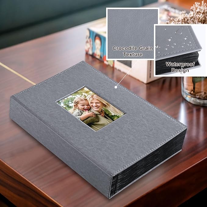 Ywlake Photo Album 4x6 300 Pockets, Leather Photo Albums Holds 300 Horizontal Only Pictures Grey