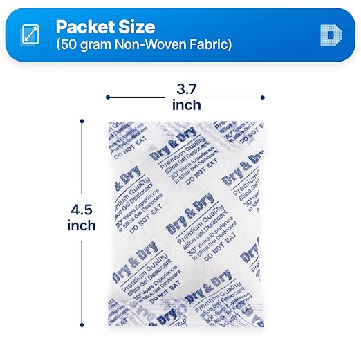 Dry & Dry Silica Gel Packets Desiccants - Rechargeable Silica Gel Packs, Desiccants Packets - 10 Packets (50 Gram)