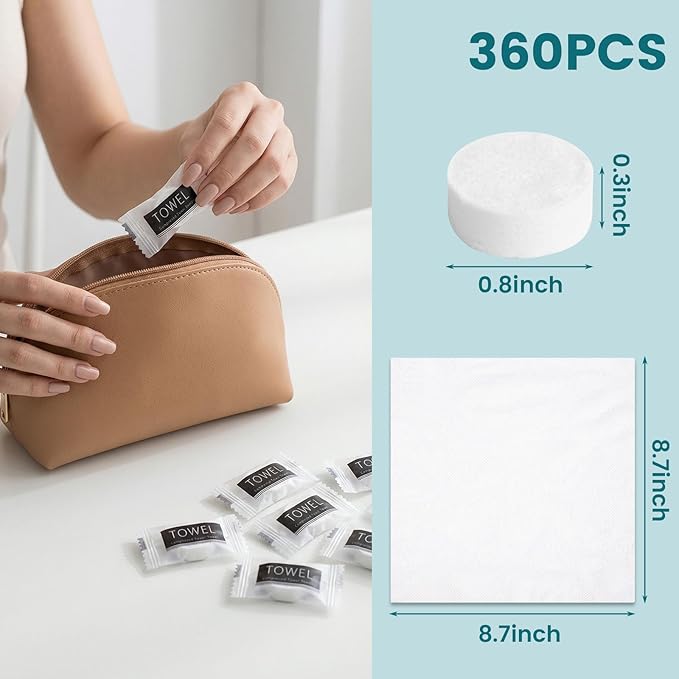 LOVEINUSA 360PCS Compressed Towels, Bulk D isposable Towels for Face Portable Washcloths for Travel Expandable Wipes Tablets Survival Gear and Supplies for Outdoors Camping Hiking Hotel