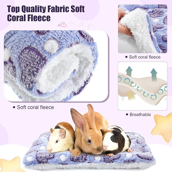 Jetec 3 Pcs Guinea Pig Beds, Fleece Small Animal Mats, Heart, Purple | 10 x 11 in Soft Double Sided Fleece Pad for Rabbit, Hamster, Chinchilla, Rat, Warm Hideout, Cozy Small Animal Cage Bed