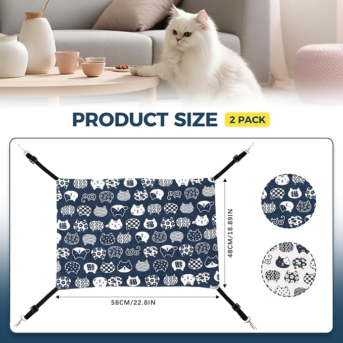 Admaison Cat Hammock for Cage Hanging Reversible 2Pack,Pet Hammock Bed Adjustable,Soft Sleeping Hammock for Cats,Ferret,Puppy,Rabbits,Small Animals (L, CAT)
