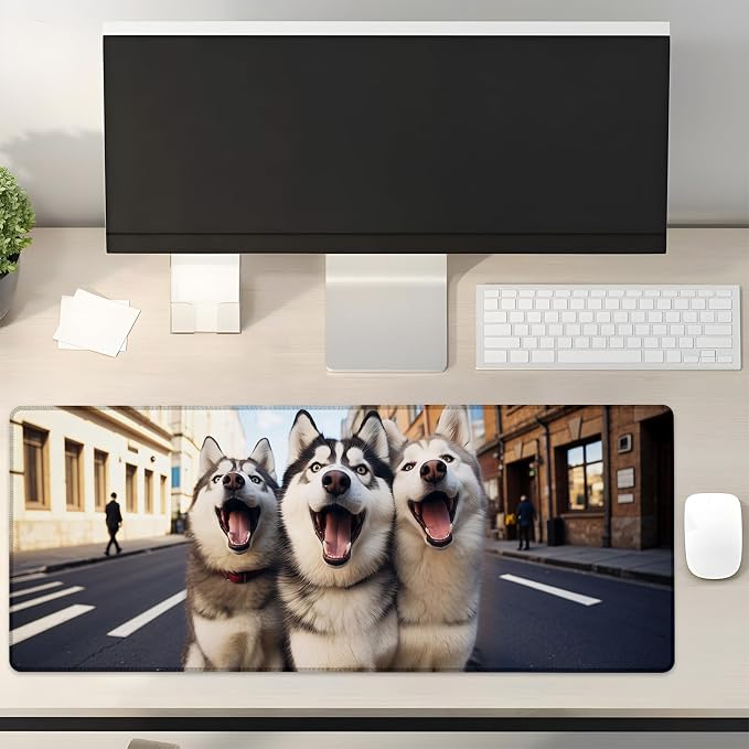 Husky Gaming Mouse Pad Gifts 31.5" x 11.8", Non-Slip Rubber Base MousePads for Computers Laptop School Office Home Accessories Decor, Mouse Pad, Keyboard Desk Mat