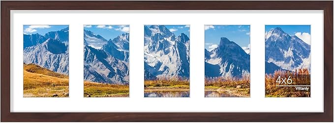 Vittanly 8x24 Collage Picture Frame, Displays 5Pcs 4x6 Pictures with Mat or 1Pcs 8x24 without Mat, Picture Frames Collage Wall Decor for Horizontal or Vertical Display, Brown, 1 Pack