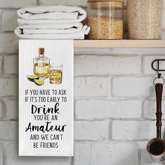 Funny Tequila Kitchen Towels, Tequila Lover Gifts Dish Tea Towels for Kitchen Decor, Gifts for Cocktail Lovers Decorative Hand Towel for Bar Cart, 16x24 Inch