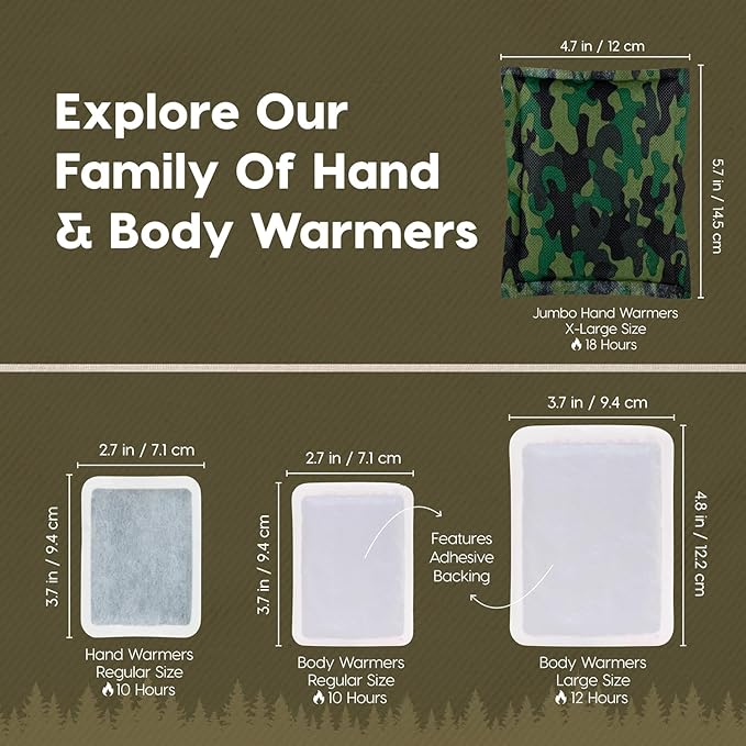 IRIS USA Hand Warmers, Regular/Large/Jumbo, 30/60 Individual Warmers, Regular/Adhesive Body Warmers Up to 10/12/18 Hours Disposable Handwarmer Bulk for Hot Hands Feet Chest Back, TSA-Approved, Camping