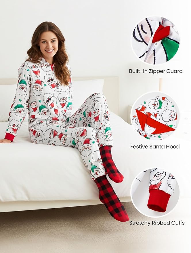 PATPAT Matching Family Christmas Onesie Pajamas – Holiday Hooded Jumpsuit Sleepwear PJs Couples Xmas Loungewear with Socks