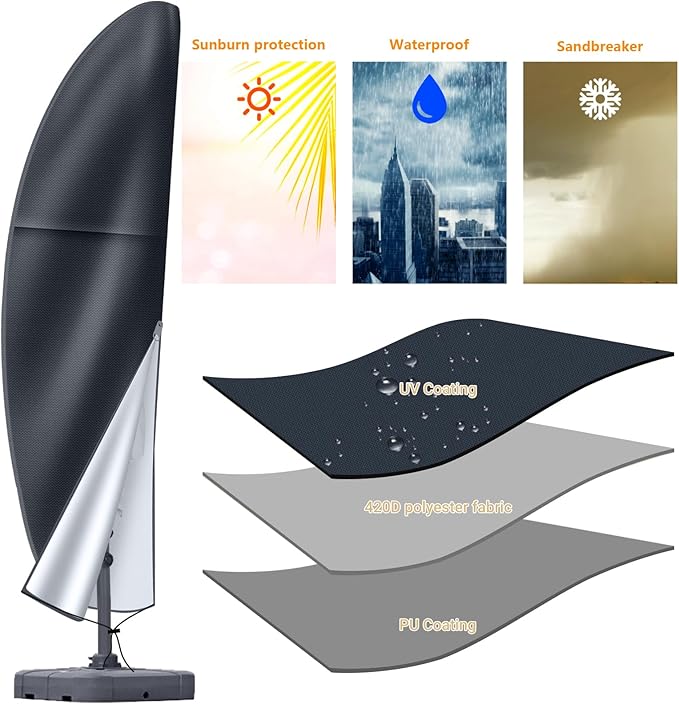 Patio Cantilever Umbrella Covers for Outdoor: Waterproof Offset Umbrella Cover Banana Style with Zipper fits 9FT to 14FT, Dark Grey