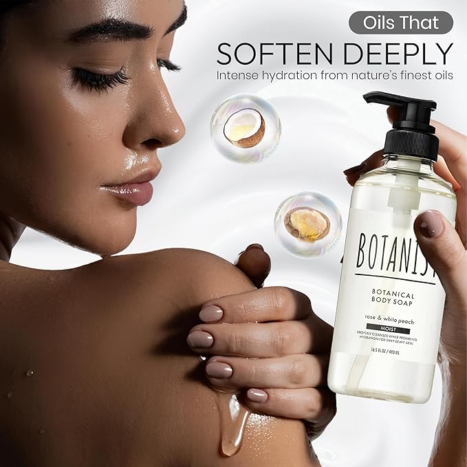 Botanist Hydrating Body Wash for Women & Men, Hypoallergenic Body Wash with Shea Butter, Aloe Vera, Almond & Squalance, Sensitive Skin BODY WASH & Shower Gel from Japan 16.5 Fl Oz ROSE & WHITE PEACH