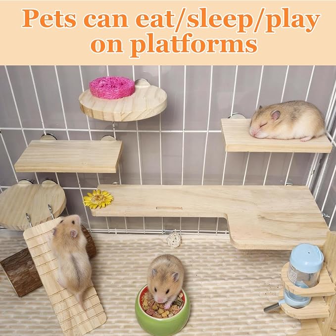 Hamster Cage Platform L-Shaped Wooden Hamster Cage Accessories Rat Climbing Toys Ledge with Ladder for Sugar Glider Mice Mouse Chinchilla Squirrel (L)