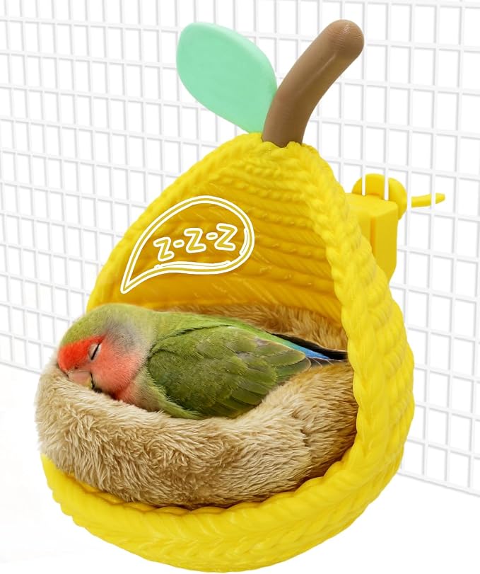 Cute Pear-Shaped Bird Bed for Cage, Only for Small-Sized Birds | Parakeet Nest with Cotton Pad, Quick-Release Buckle for Easy Clean, Open Hammock with Airy View for Lovebird Canary Budgie