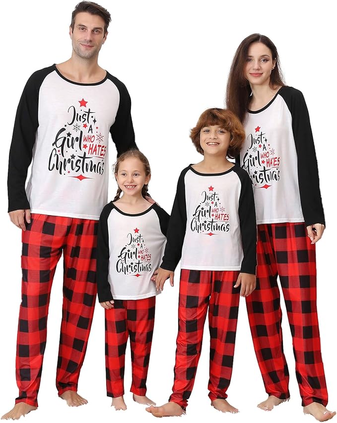 Family Christmas PJs Matching Sets, Cute Holiday Pajamas Printed Top and Pants, Xmas Jammies for Couples/Men/Women