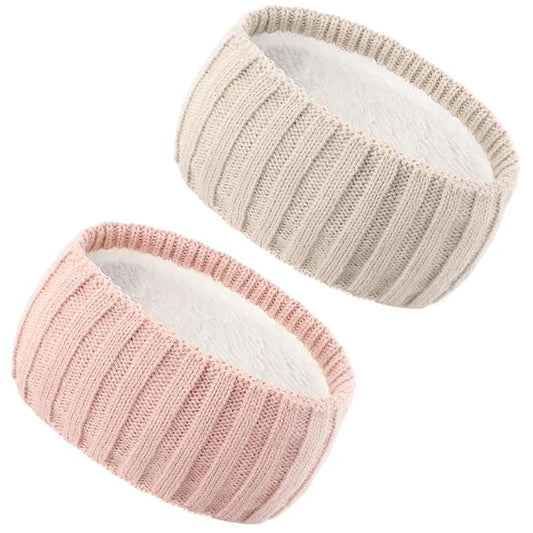 AQOKKA Knit Winter Headbands for Women Fuzzy Wool Fleece Lined Ear Warmers Elastic Turban Crocheted Head Wrap Winter Accessories for Women Cold Weather
