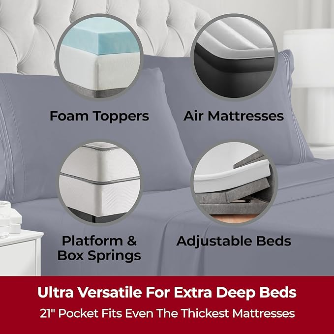 Mellanni Extra Deep Queen Sheets - 4 PC Iconic Collection Bedding - Hotel Luxury, Ultra Soft, Cooling Bed Sheets - Wrinkle, Fade, Stain Resistant (Queen, Navy Blue)