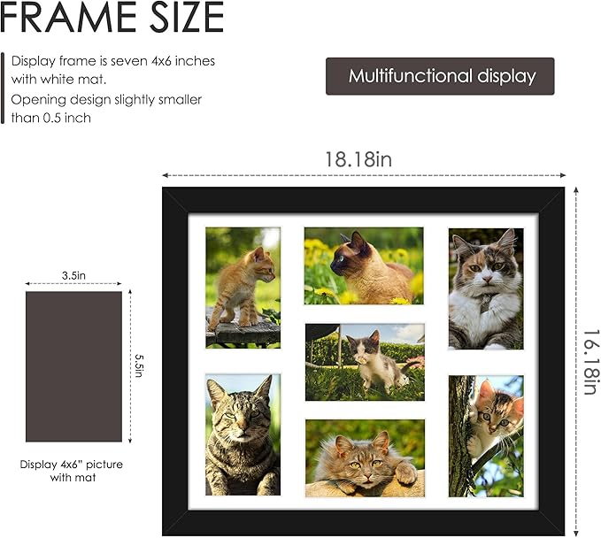 15x17 Collage Picture Frame 4x6 Collage Picture Frame Displays Seven 4x6 inch Photos or 15x17 (Without Mat) for Available Horizontal Wall Mounting Display and Vertical Black