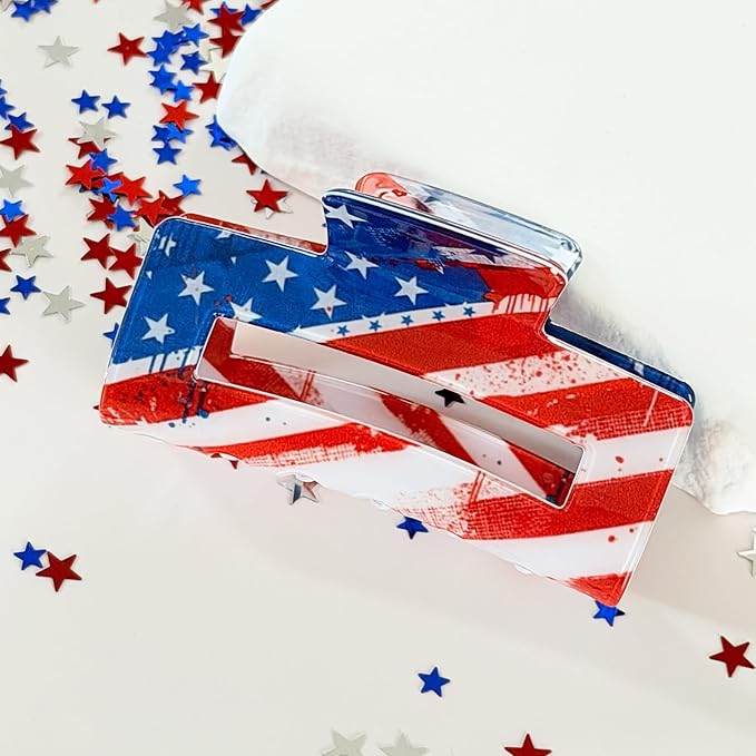 1Pc American Flag Hair Clips Strong Hold Patriotic Hair Claw Clips July 4th Hair Barrettes Nonslip Red White Blue Hair Accessories Clip Fashion Hair Grip Clip for Women Independence Day Hair Decor