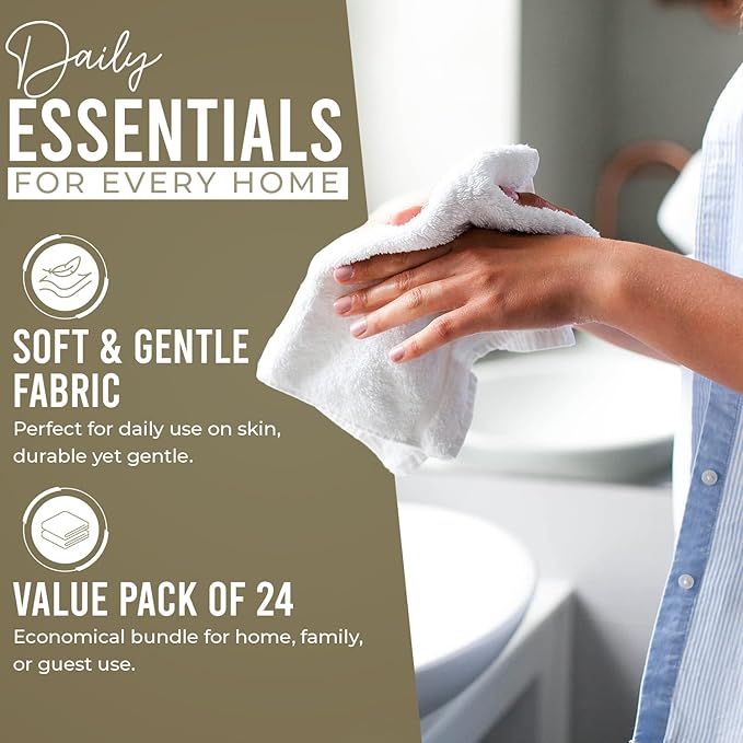 DAN RIVER 100% Cotton Wash Cloths 24 Pack [12x12] Soft & Absorbent face Cloth, Gym, Hotels & Spa Perfect for Everyday Use Fingertip Towels, Beige