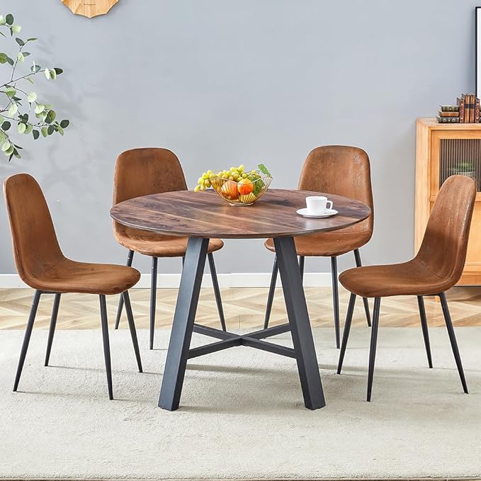 Round Dining Table Set for 4,Wooden Dining Table and Chairs Set of 4,42” Modern Kitchen Table Set for Dining Room,Office,Small Space,Apartment
