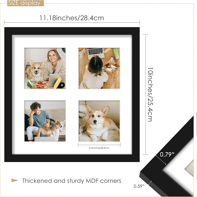 10x10 Collage Picture Frame 4x4 Picture Frames Collage Wall Decor Displays Four 4x4 inch Photos Available Horizontal Wall Mounting Display and Vertical Black