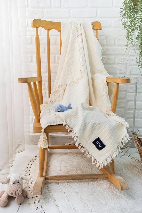 Muslin Swaddle Blankets, 4 Layer Natural Swaddle Blanket - 100% Organic Turkish Cotton Baby Blanket, Swaddles for Newborns, Baby Wrap for Boys - Girls - Perfect (4 Layer - Natural)