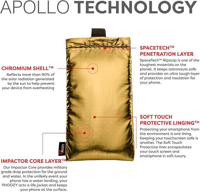 PHOOZY Apollo Thermal Phone Case | Insulated Phone Pouch Extends Battery Life 3X in Freezing Weather | Cold Resistant Drop Protection | Military Grade Water Resistant | Medium | Gold