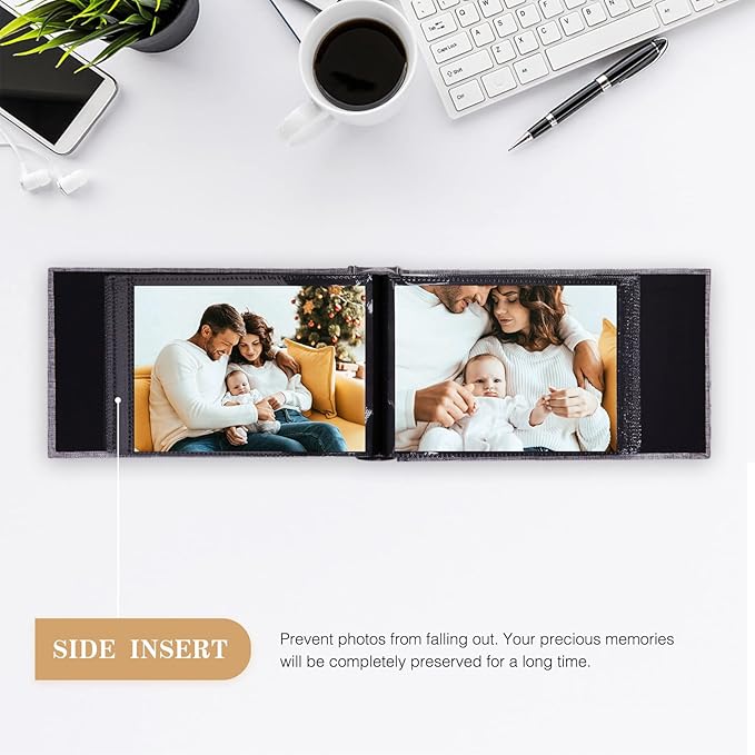 potricher Small Photo Album 4x6 100 Photos Linen Cover Picture Photo Book for Family Wedding Anniversary Baby Vacation (Yellow,100 Pockets)