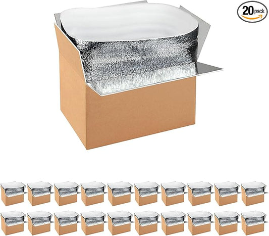 Simple deluxe 20 Pack Insulated Shipping Boxes with Aluminum Foil Liner,Thermal Insulation Cold Pack Shipping Boxes for Frozen, Reusable Styrofoam Cooler Box, Small Mailing Box, 12''x10''x7''