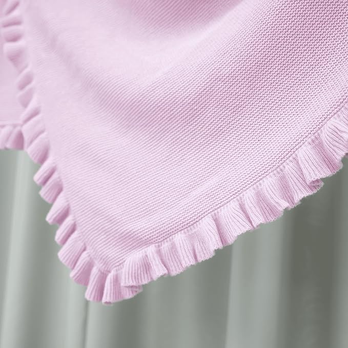 Ruffle Knit Blanket for Baby - 100% Luxury Soft Cotton Knit Warm Cozy Cuddle Stroller Crib Blanket for Newborns, Infants, & Toddlers (Lilac)