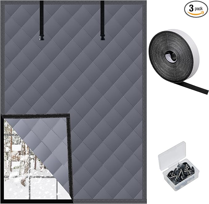 3 Layer 47x63in Thermal Insulated Window Cover for Winter,Roll-Up Insulated Window Blanket with Hook & Loop,Windows Insulation Kit for Bedroom Attic RV to Keep Winter Warm
