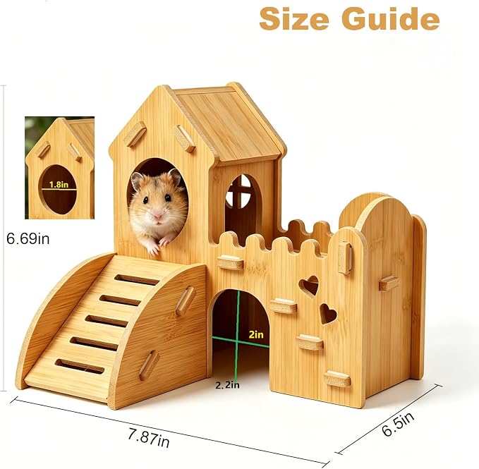Wooden Hamster Hideout,House and Habitat with Climbing Ladder(Castle) | Hamster Hideout Cage Accessories,Very sturdy and bite-resistant for Mouse Mice Rat Other Small Animals