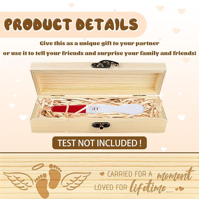 CHGCRAFT Miscarriage Gifts for Mothers Lost Baby Sympathy Gift Keepsake Box Wings Feet Heart Wooden Loss of Baby Sympathy Gifts Box with Raffia Ribbon and Lock for Mom Dad, 8x2x1.2 inch