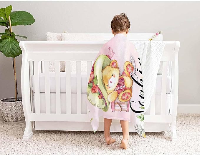 Ship Next Day, Personalized Baby Blankets with Name,Cute Little Bear Blankets for Kids,Super Soft Fleece Custom Baby Blanket for Boys,Girl, Personalized Gifts for Newborn
