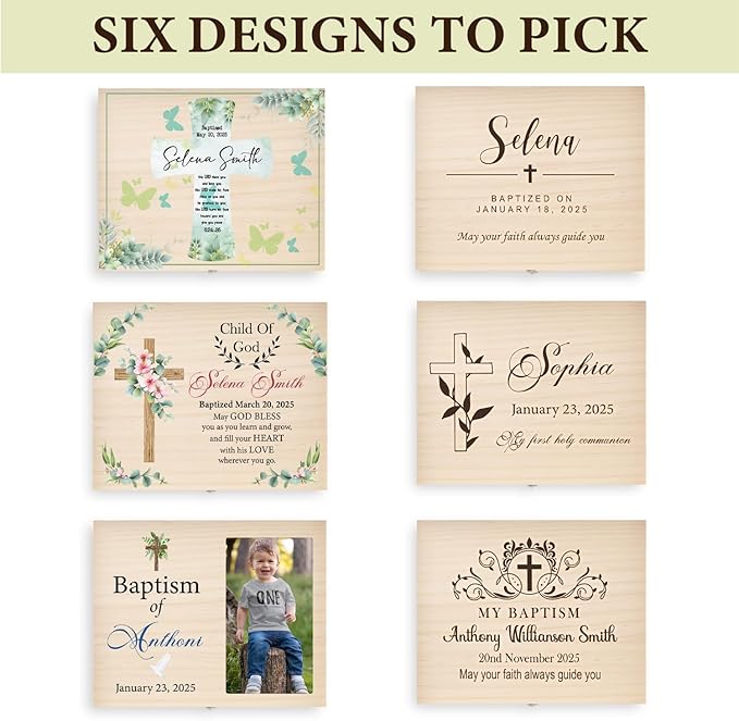 Personalized Pine/Walnut Keepsakes Baptism Gifts Wooden Box, First Communion Gifts for Boys/Girls, Personalized Wood Storage Engraved Keepsake Box for Baptism