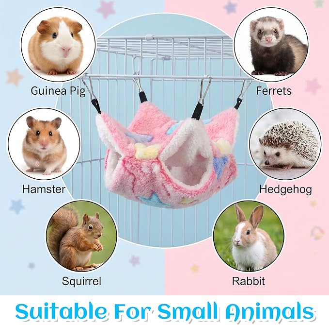 2 Pack 2 Layers Pet Rat Hammock Double Sided Warm Hanging Hammocks | Small Animal Bed Hideout Swing Cage Accessories for Rats Squirrels Sugar Gliders Guinea Pigs Hamsters Ferret Chinchilla