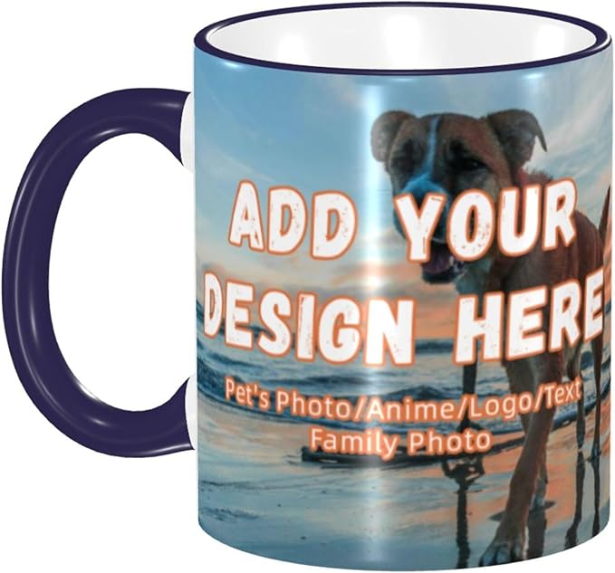 Custom Mugs and Coffee Cups Partial or Full Size Printed Creative Designs Customizable with Your Photos Images Text (Full-Width, Navy)