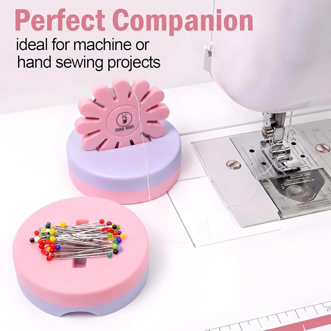 Sizobi Pink Magnetic Pin Holder with Thread Cutter, Blade Saver | Double-Sided Magnetic, 12 Cutting Point, Concealed Blade, Vertical Placement, Multi-functional Storage, Flower-shaped Design