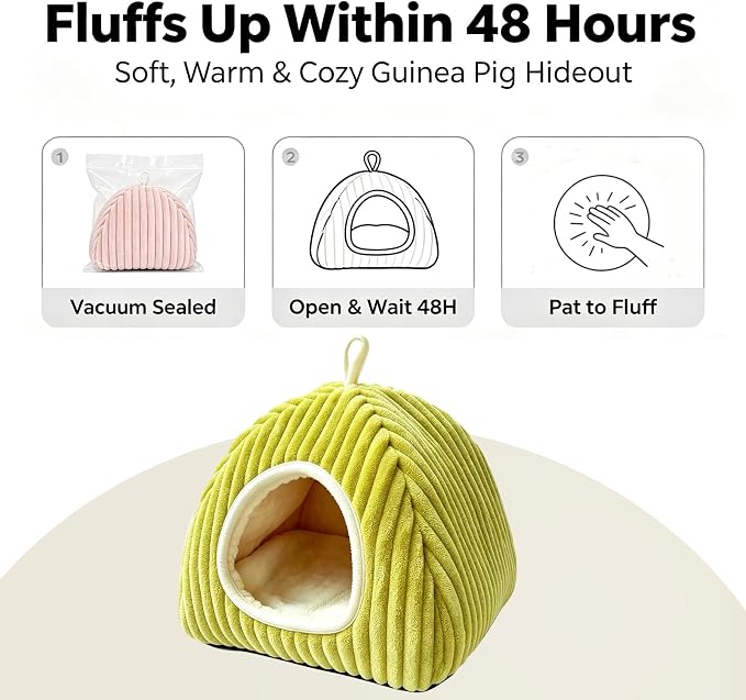 Guinea Pig Hideout Bed, Enclosed Cave for Rabbits Chinchillas | Small Animals Sleeping House with Removable Cushion, Foldable Washable Nest for Bunny, Hedgehog, Ferret, Chinchilla, Indoor