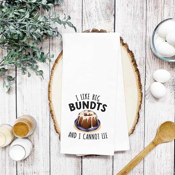Andaz Press Funny Kitchen Towel, Flour Sack Tea Towel, I Like Big Bundts and I Cannot Lie, Birthday Housewarming Gifts for Mom, Daughter, Her, Women, Gag Gift, Kitchen Decor Hand Towel for Baker