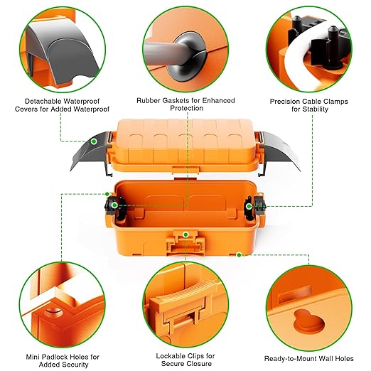 Flemoon IP55 Small Outdoor Electrical Box Waterproof (Inner 5.9 x 3.2 x 1.8inch), Extension Cord Cover with Detachable Awning Covers for Plug, Outlet, Holiday Lights, Orange