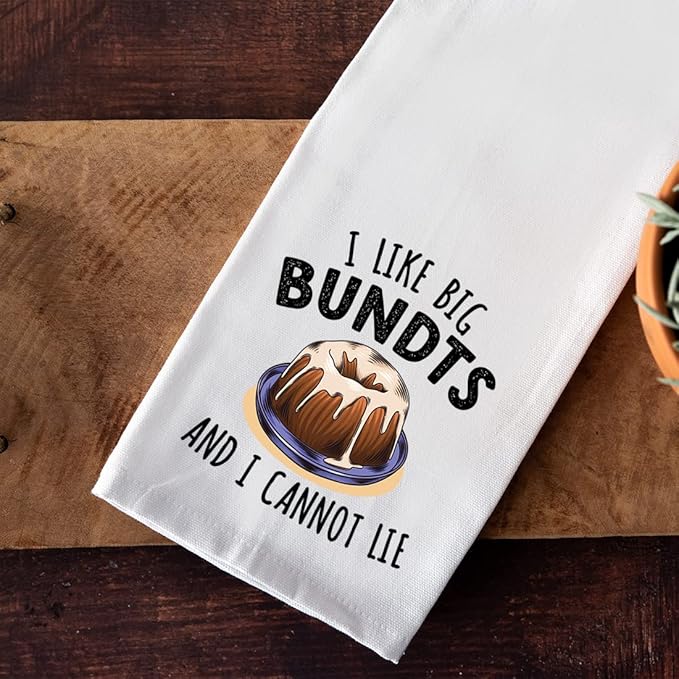 Andaz Press Funny Kitchen Towel, Flour Sack Tea Towel, I Like Big Bundts and I Cannot Lie, Birthday Housewarming Gifts for Mom, Daughter, Her, Women, Gag Gift, Kitchen Decor Hand Towel for Baker