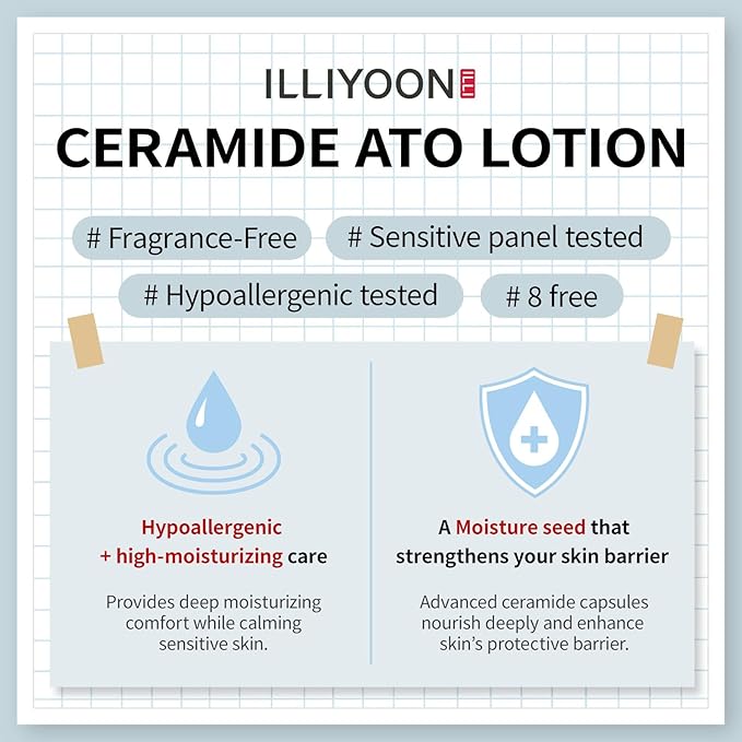 Illiyoon Ceramide Ato Cream 2.53 fl.oz. and Lotion 2.29 fl.oz. Set | Korean Moisturizer Duo for Dry & Sensitive Skin | Long-Lasting Hydration, Barrier Repair, Gentle for Infants, Vegan Skincare