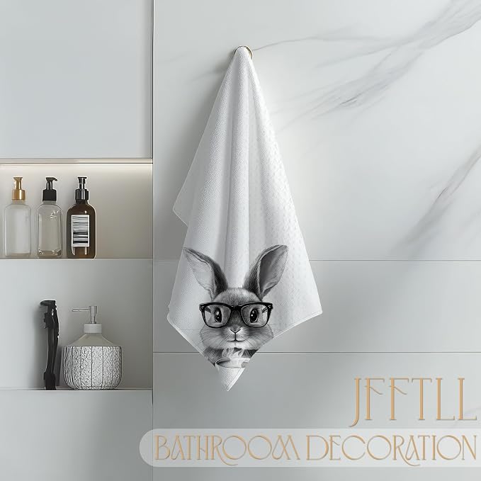Funny Bunny Kitchen Dish Towels, Gifts for Bunny and Coffee Lovers, Black and White Rabbit Decorative Hand Tea Towels for Coffee Bar Station Kitchen, 16x24 Inch