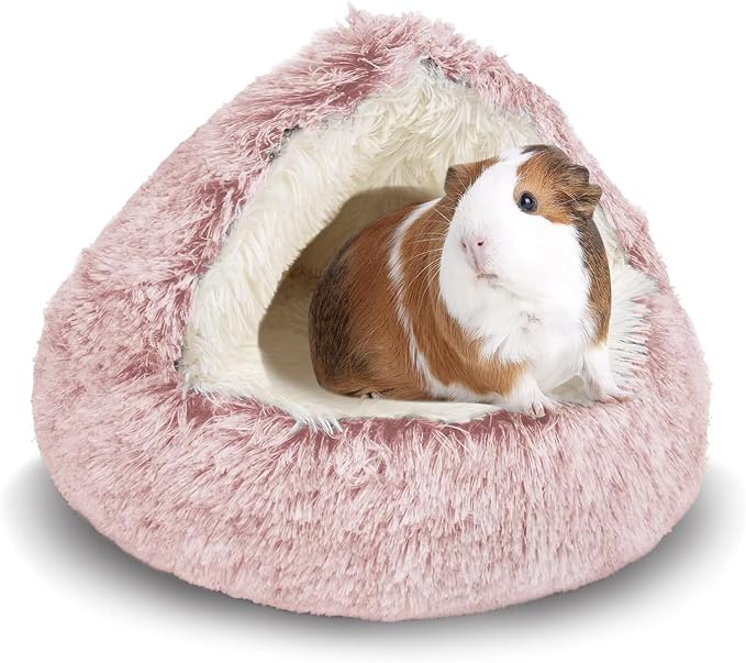 Guinea Pig Hideout, Doughnut Guinea Pig Bed, Bunny Hamster Bed Stuff(Pink) | Washable Hamster Rabbit Bunny Bed with Hooded Cover, Calming Round Cave Beds for Small Animal Bunny Rabbit Hideout