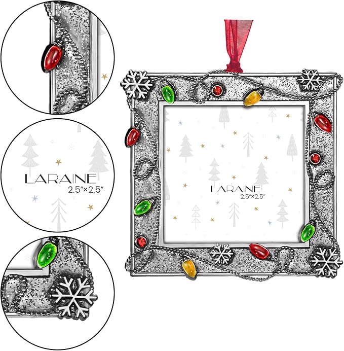 LARAINE Picture Photo Frame Christmas Metal 2025 Christmas High Definition Glass Display Pictures for Tabletop Home Decorative Holiday Gift (Silver, 2.5)