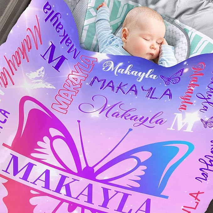 D-Story Ships Next Day, Personalized Baby Blanket Custom Blanket with Name Customized Butterfly Blankets for Kids,Christmas Blankets Gifts for Teen Girls Boys