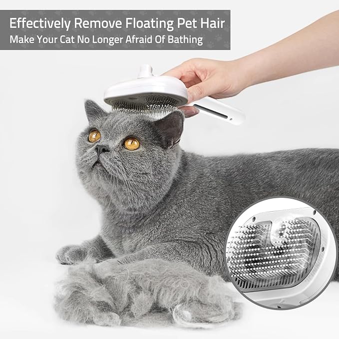 Bunny Ferret Steam Brush Release Button Self Cleaning Spray Comb for Long and Short Hair Cats Rechargeable Steaming Cat Grooming Brush Steamer to Remove Loose Hair (White)