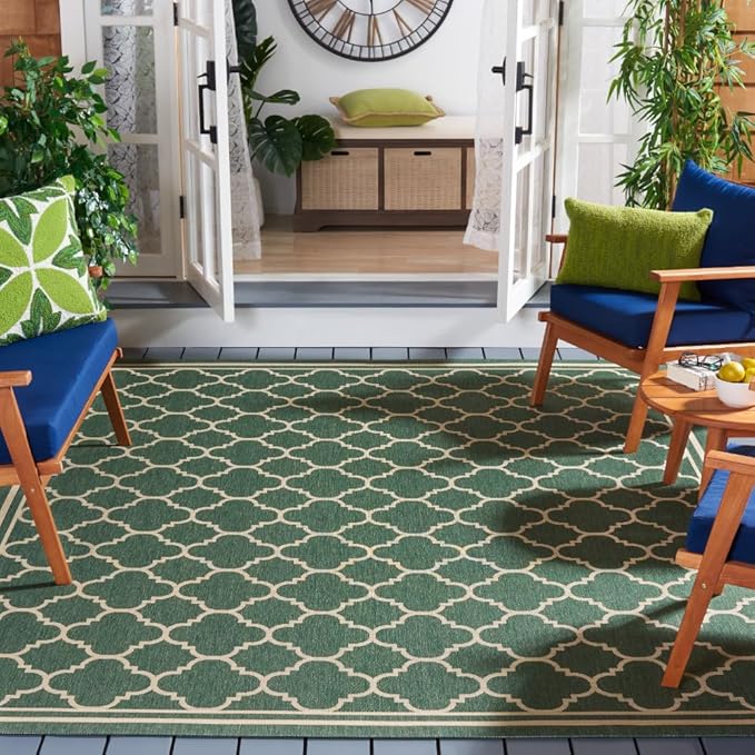 SAFAVIEH Washable Rug Outdoor Courtyard Collection - 10' x 14', Dark Green & Beige, Non-Shedding & Easy Cleaning, Ideal for Patio, Backyard, Mudroom (CY6918-322)