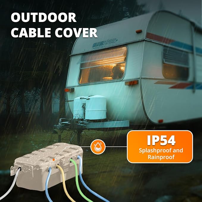 QUOBAS 2 Pack Outdoor Waterproof Electrical Box with 6 Cable Ports, IP54 Weatherproof Heavy-Duty Extension Cord Cover for Power Strips, Garden Power Tools, Holiday Lights, Almond