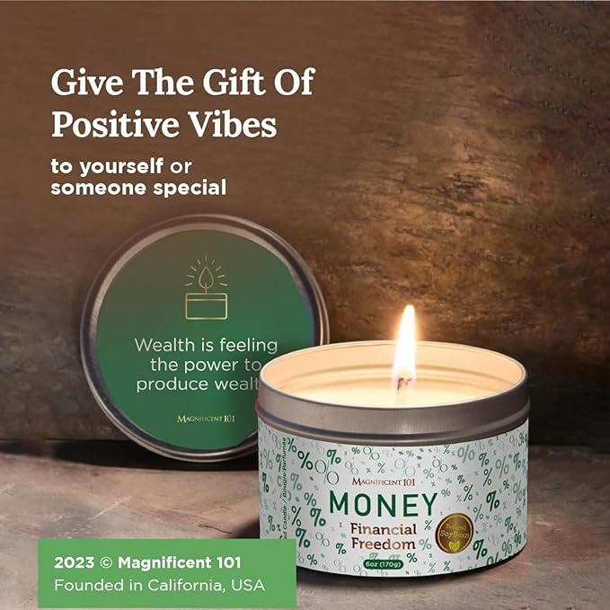 MAGNIFICENT 101 Money Candle Manifestation Candle - 6 Oz Red Soy Wax Tin - 35-Hour Burn - Clove, Cinnamon & Citronella Scent - Chakra Cleansing & Abundance Ritual
