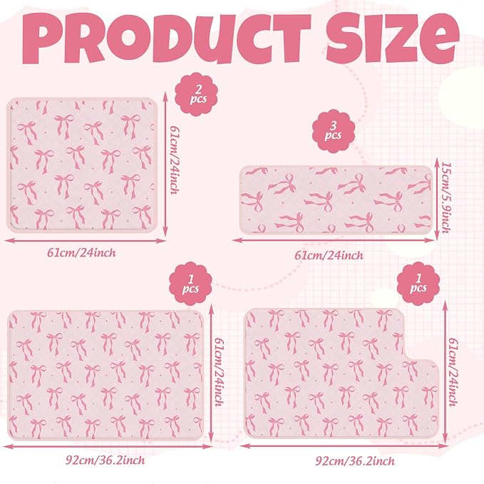 JarThenaAMCS 7 Pcs Bow Ferret Cage Liner Set Ferret Critter Nation Cage Accessories Kit Pink Bowknot Washable Double Unit Set Pee Pads for Hamster Chinchilla Small Animal Accessory